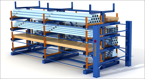 Cantilever roll out racking ชั้นวางสินค้าลักษณะยาวพิเศษ สามารถเลื่อเข้าออกได้ในพื้นที่จำกัด